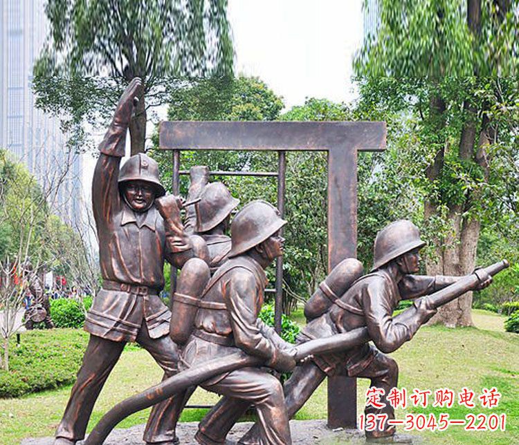 嘉兴消防员人物铜雕 (2)