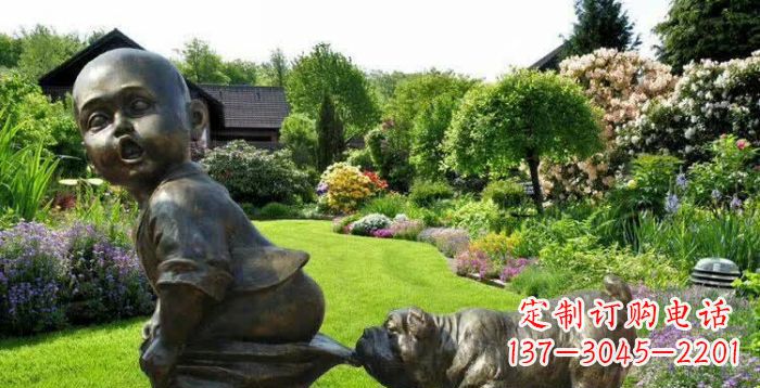 嘉兴小狗叼小孩裤子童趣铜雕