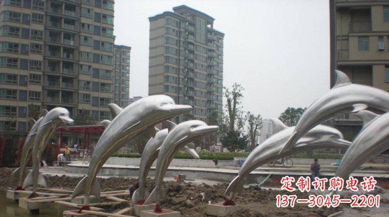 嘉兴小区不锈钢跳跃海豚雕塑
