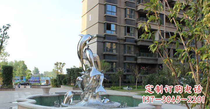 嘉兴小区不锈钢跳跃海豚景观雕塑