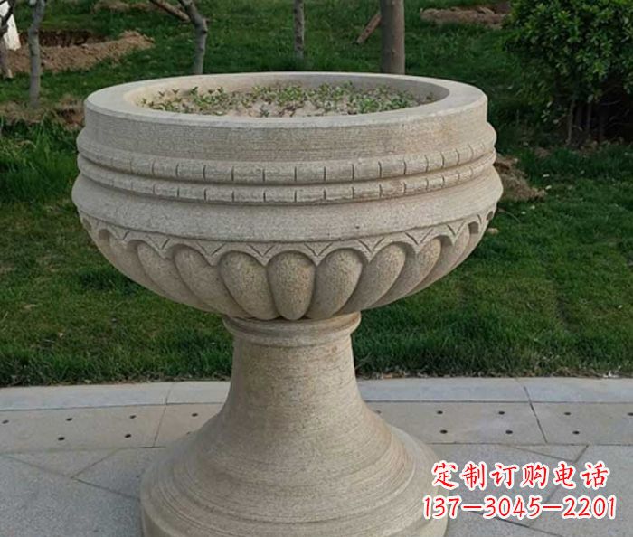 嘉兴小区大理石花盆摆件石雕