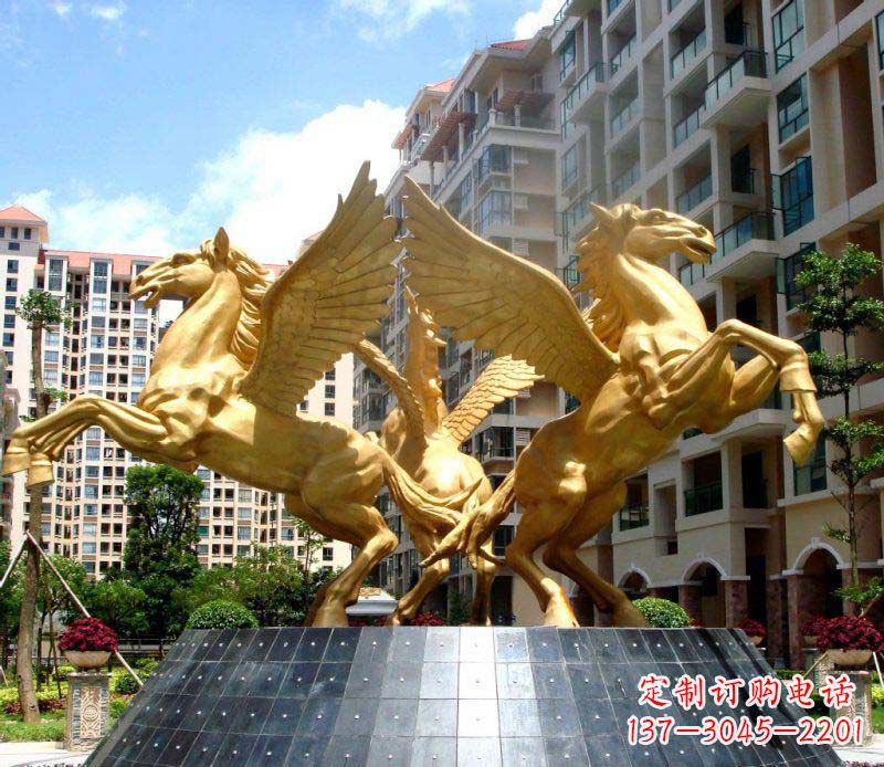 嘉兴小区飞马三匹马景观铜雕