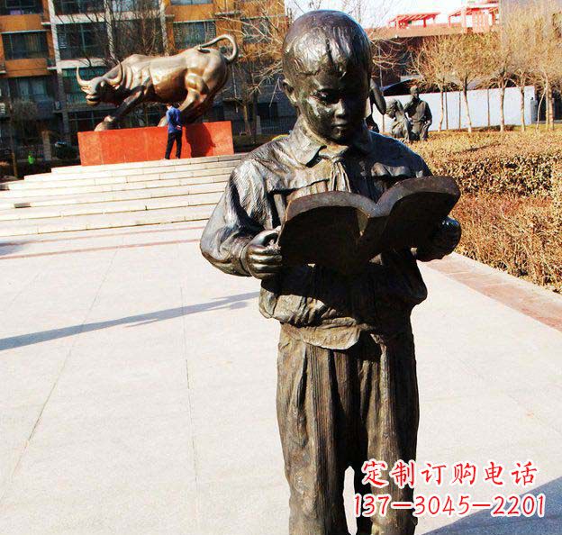 嘉兴校园看书的小学生人物铜雕