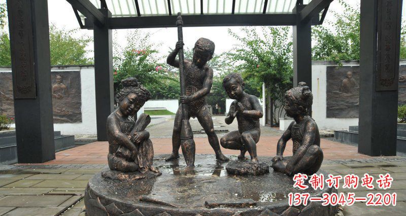 嘉兴写毛笔字的小孩小品铜雕