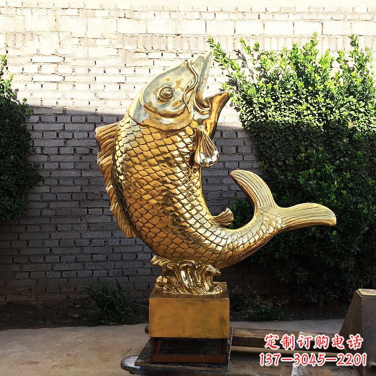 嘉兴鱼跃景观铜雕-纯铜铸造企业商场动物雕塑摆件