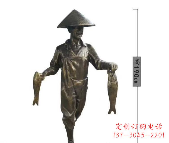 嘉兴渔夫捕鱼民俗铜雕 (2)