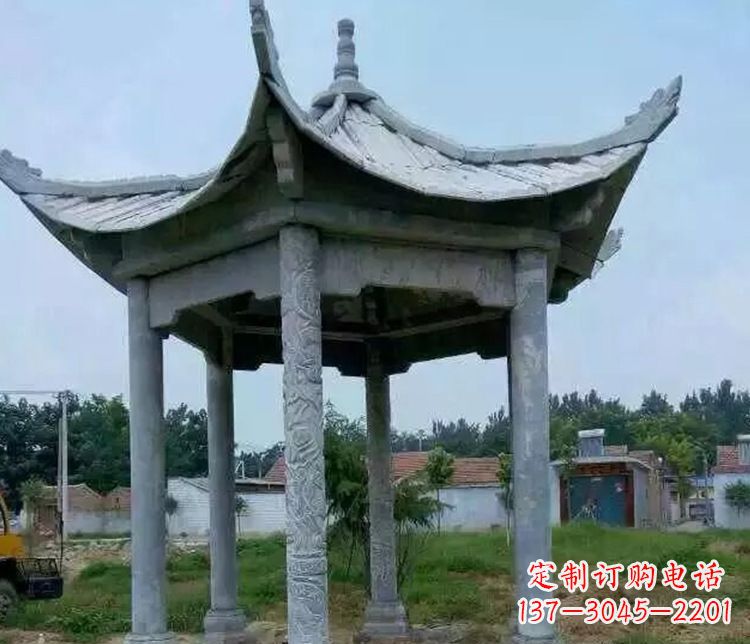 嘉兴园林仿古六角凉亭景观石雕