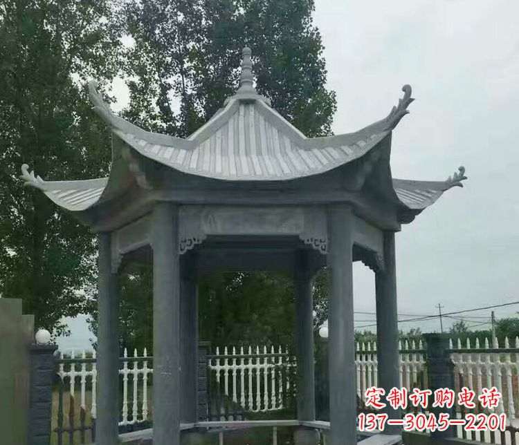 嘉兴园林仿古石凉亭景观石雕 (2)