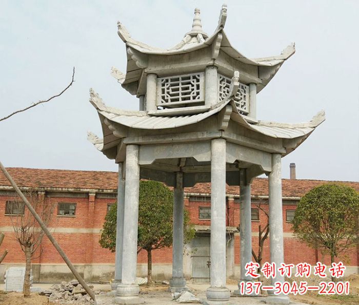 嘉兴园林仿古双层石雕凉亭 (2)