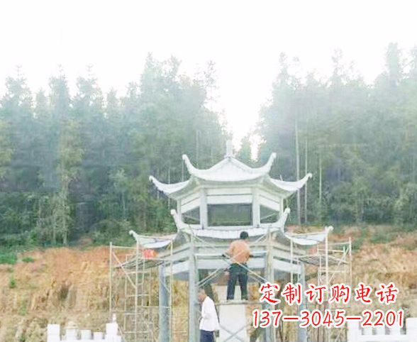 嘉兴园林仿古双层石凉亭景观石雕 (2)
