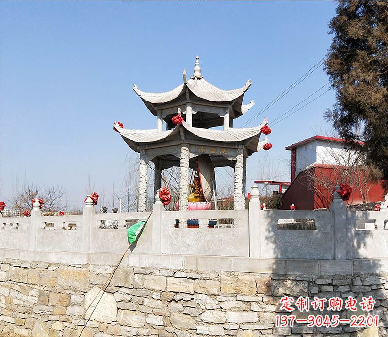 嘉兴园林仿古双层石凉亭景观石雕 (3)