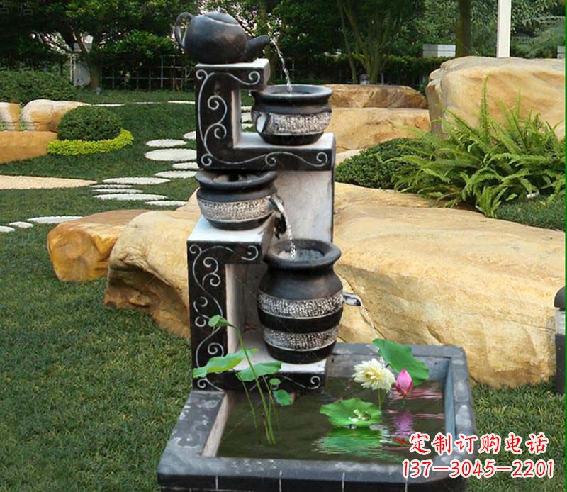 嘉兴园林景观茶壶流水池石雕