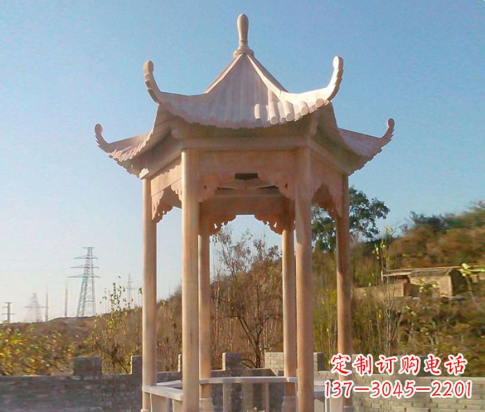 嘉兴园林景观晚霞红单层石雕凉亭