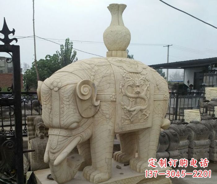 嘉兴园林景观驮瓶大象石雕