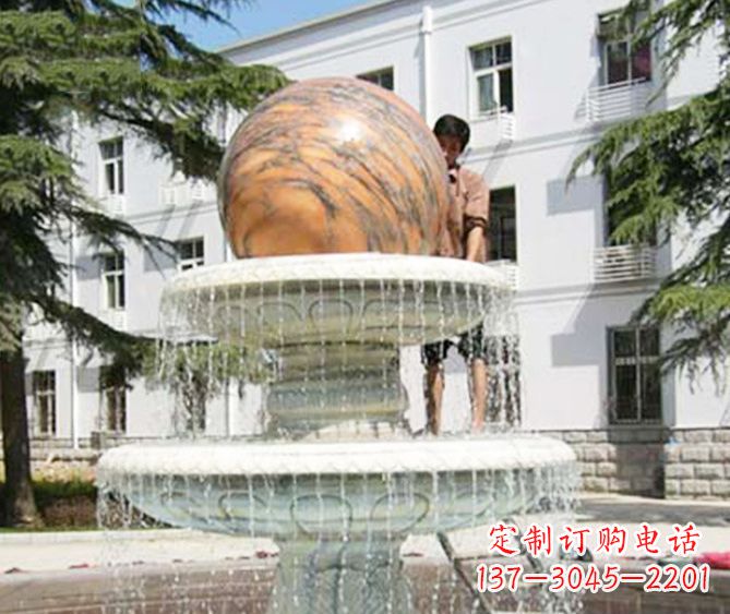 嘉兴园林景观晚霞红风水球喷泉石雕 (2)
