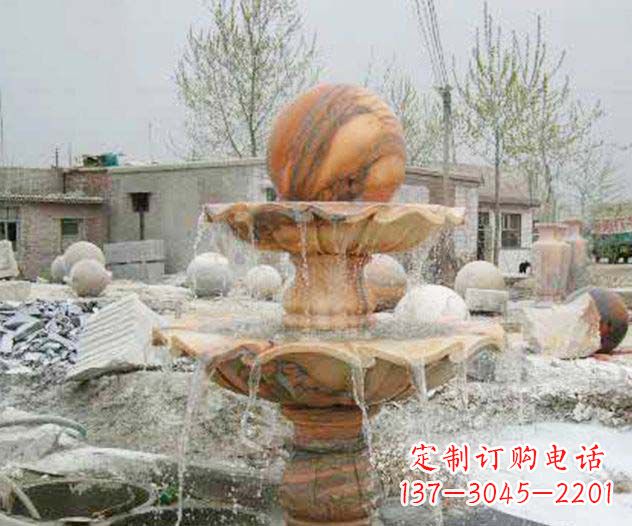 嘉兴园林景观晚霞红风水球喷泉石雕