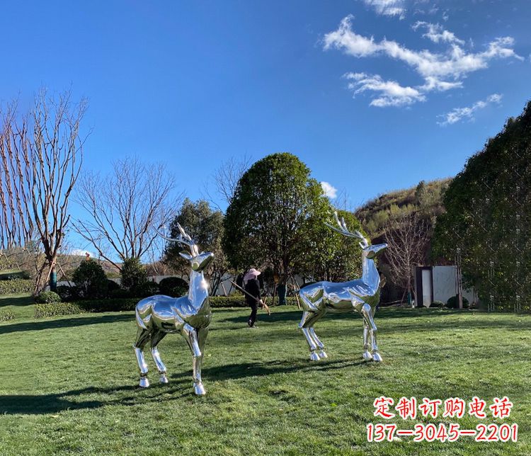 嘉兴园林镜面不锈钢梅花鹿雕塑