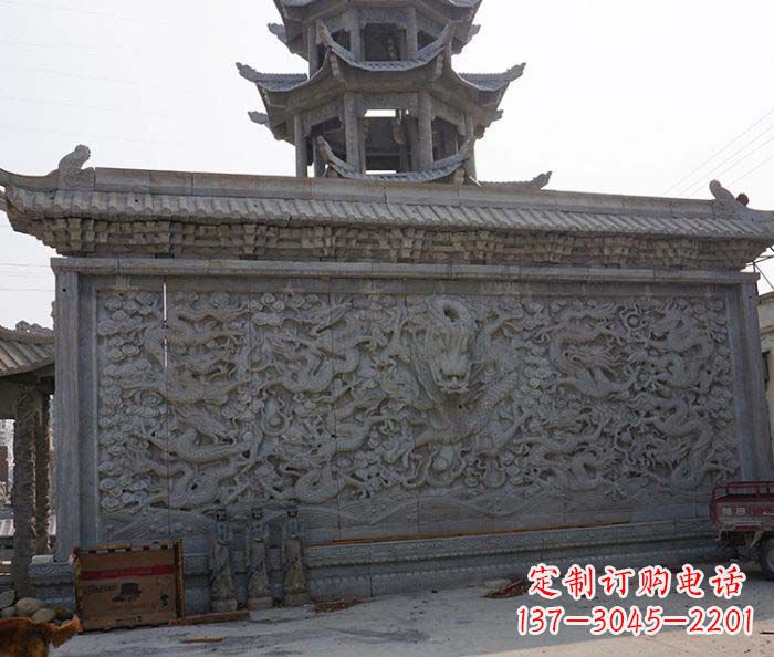 嘉兴园林九龙壁石雕影壁