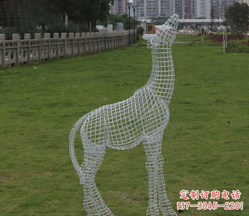 嘉兴园林镂空仰头麋鹿不锈钢雕塑