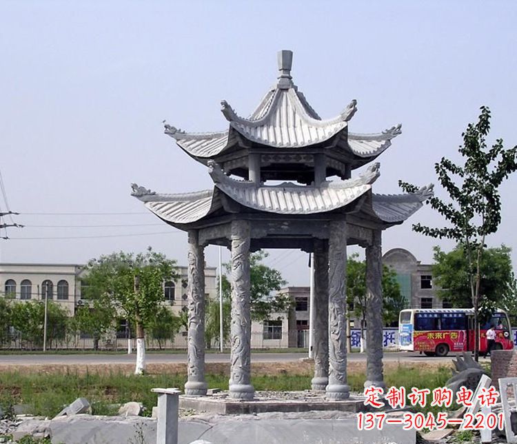 嘉兴园林双层仿古凉亭石雕