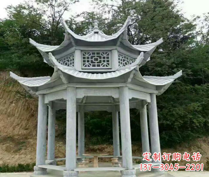 嘉兴园林双层凉亭石雕 (2)