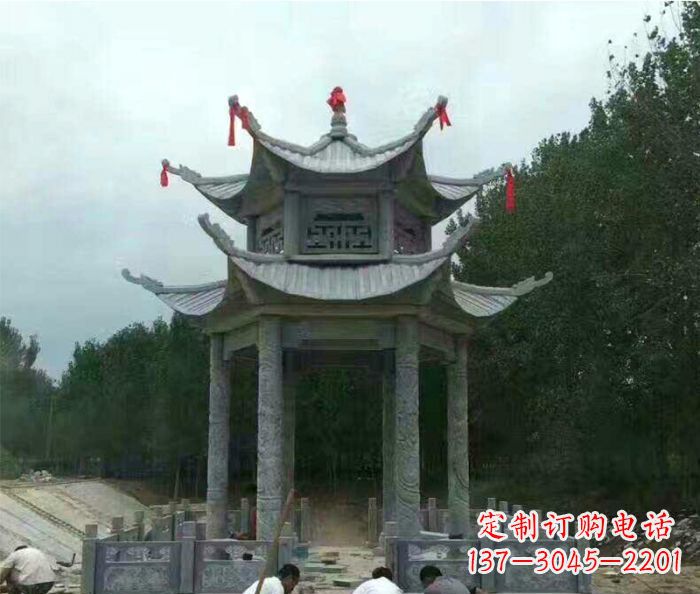 嘉兴园林双层凉亭石雕 (3)