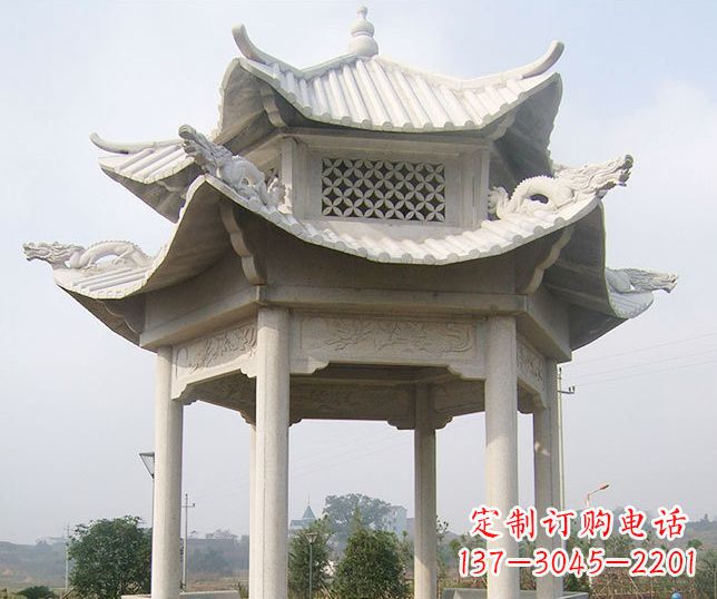 嘉兴园林双层镂空石凉亭景观石雕