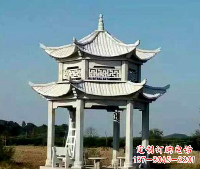 嘉兴园林双层石雕凉亭 (2)