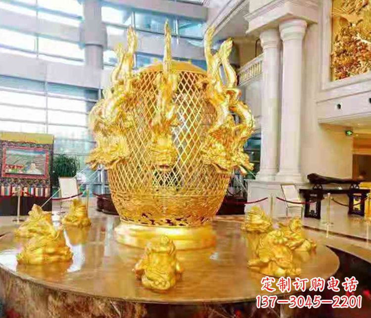嘉兴张衡地动仪企业景观雕塑摆件纯铜鎏金古仪器