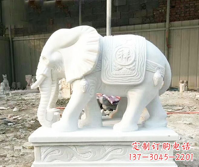 嘉兴招财动物汉白玉大象石雕 (3)