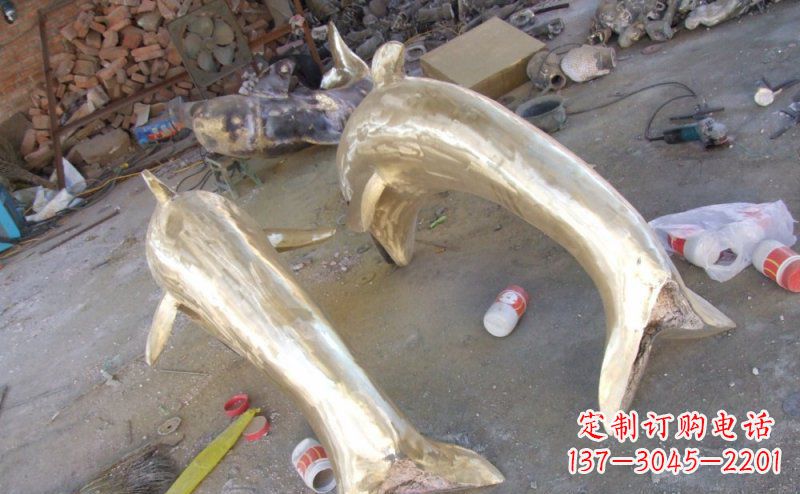 嘉兴铸铜海豚公园动物铜雕