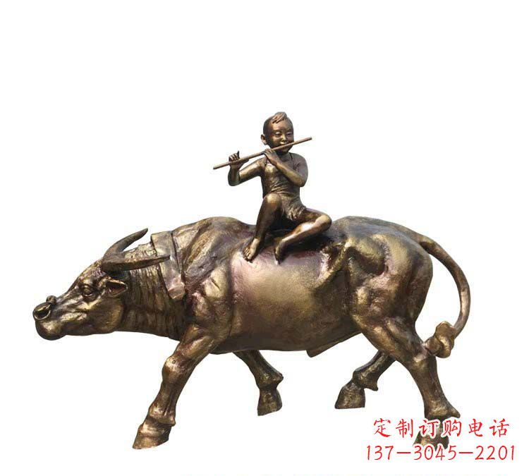 嘉兴铸铜牧童牛雕塑