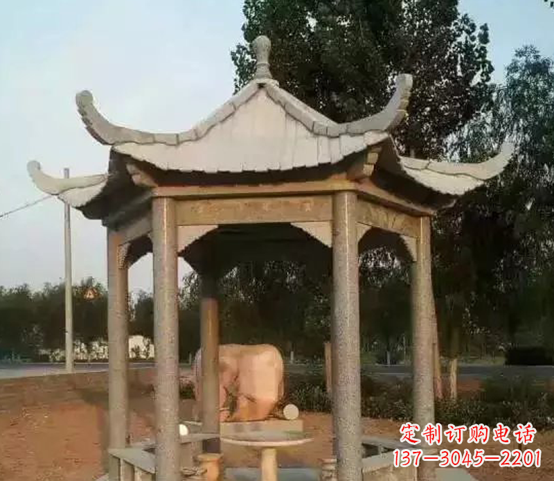 嘉兴公园景观大理石六角石雕凉亭