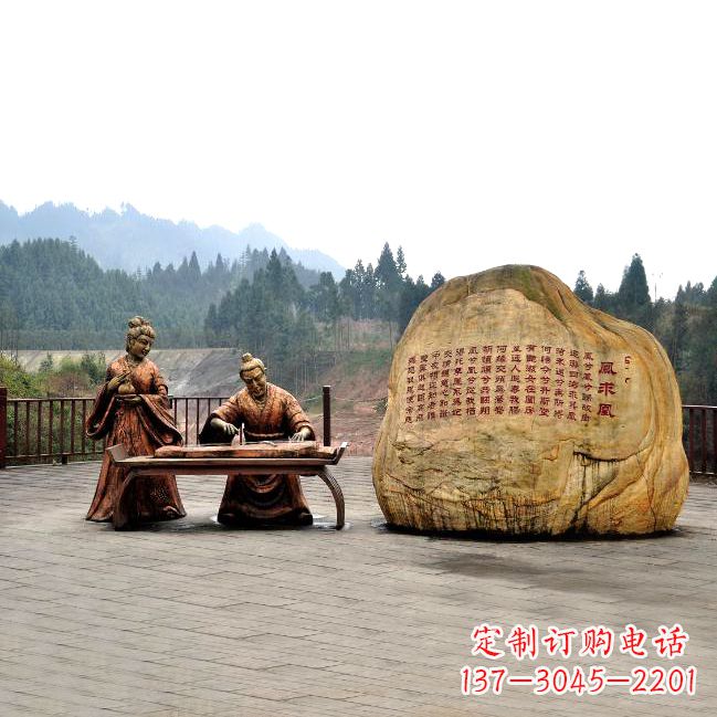 嘉兴卓文君与司马相如凤求凰公园景观雕塑-历史典故人物情景雕塑